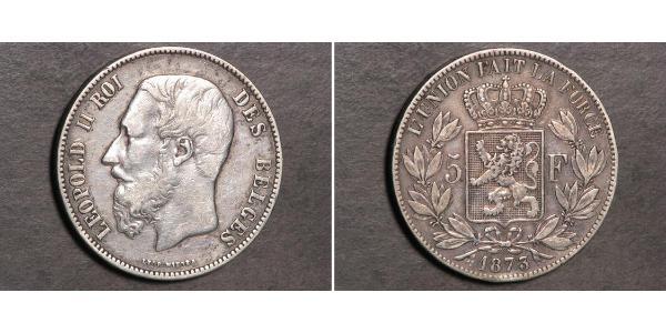 5 Франк Бельгія Срібло Леопольд II (1835 - 1909)