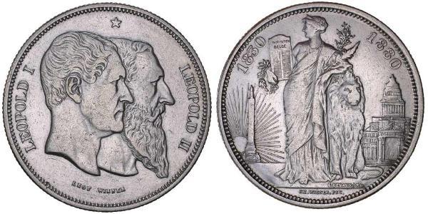 5 Франк Бельгія Срібло Леопольд II (1835 - 1909) / Leopold I of Belgium (1790-1865)