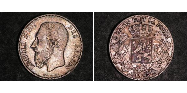 5 Франк Бельгія Срібло Леопольд II (1835 - 1909)