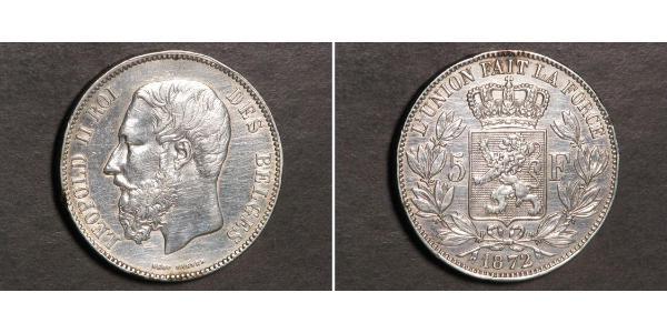 5 Франк Бельгія Срібло Леопольд II (1835 - 1909)