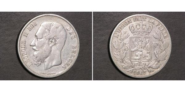5 Франк Бельгія Срібло Леопольд II (1835 - 1909)