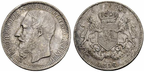 5 Франк Вільна держава Конго (1885 - 1908) Срібло Леопольд II (1835 - 1909)