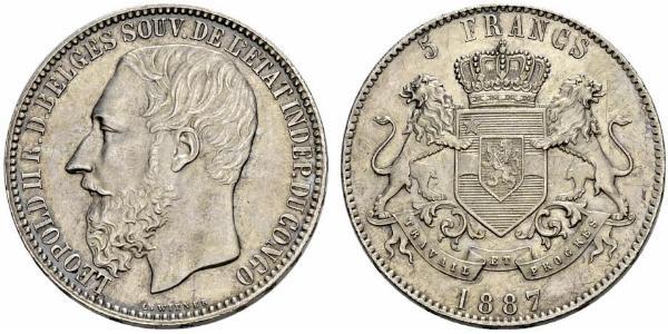 5 Франк Вільна держава Конго (1885 - 1908) Срібло Леопольд II (1835 - 1909)