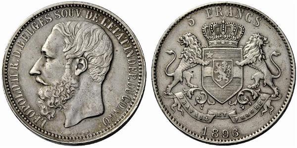 5 Франк Вільна держава Конго (1885 - 1908) Срібло Леопольд II (1835 - 1909)