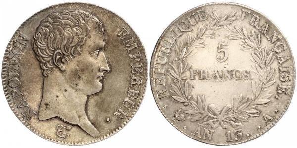 5 Франк Перша Французька імперія (1804-1814) Срібло Наполеон I Бонапарт(1769 - 1821)
