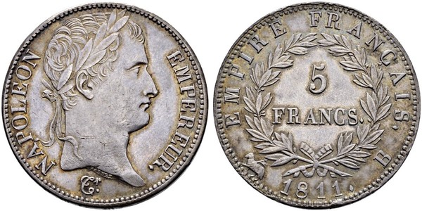 5 Франк Перша Французька імперія (1804-1814) Срібло Наполеон I Бонапарт(1769 - 1821)