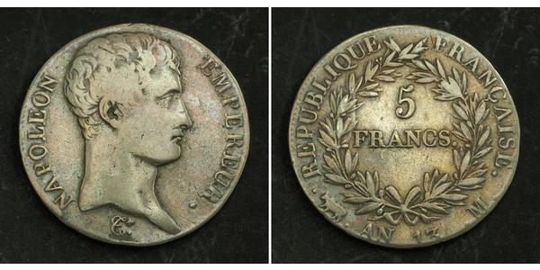 5 Франк Перша Французька імперія (1804-1814) Срібло Наполеон I Бонапарт(1769 - 1821)