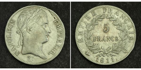 5 Франк Перша Французька імперія (1804-1814) Срібло Наполеон I Бонапарт(1769 - 1821)