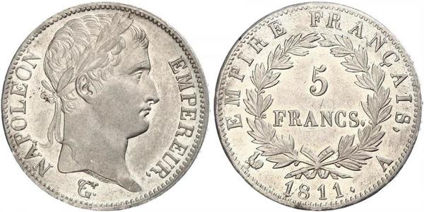 5 Франк Перша Французька імперія (1804-1814) Срібло Наполеон I Бонапарт(1769 - 1821)