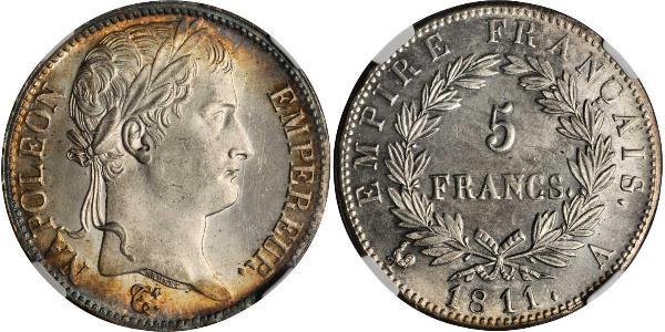 5 Франк Перша Французька імперія (1804-1814) Срібло Наполеон I Бонапарт(1769 - 1821)