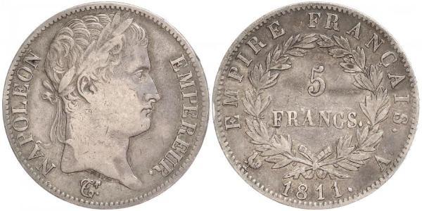 5 Франк Перша Французька імперія (1804-1814) Срібло Наполеон I Бонапарт(1769 - 1821)