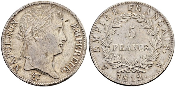 5 Франк Перша Французька імперія (1804-1814) Срібло Наполеон I Бонапарт(1769 - 1821)