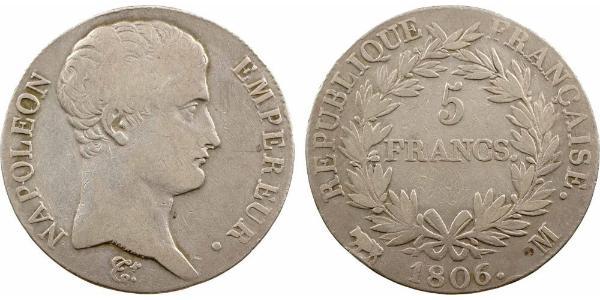 5 Франк Перша Французька імперія (1804-1814) Срібло Наполеон I Бонапарт(1769 - 1821)