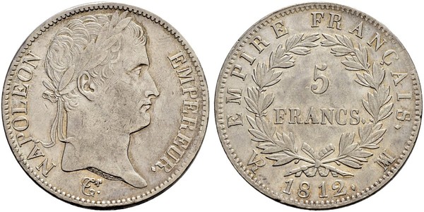 5 Франк Перша Французька імперія (1804-1814) Срібло Наполеон I Бонапарт(1769 - 1821)