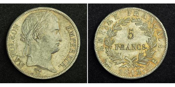 5 Франк Перша Французька імперія (1804-1814) Срібло Наполеон I Бонапарт(1769 - 1821)