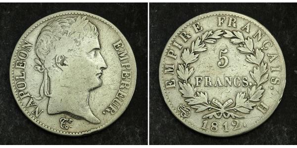 5 Франк Перша Французька імперія (1804-1814) Срібло Наполеон I Бонапарт(1769 - 1821)
