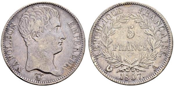 5 Франк Перша Французька імперія (1804-1814) Срібло Наполеон I Бонапарт(1769 - 1821)