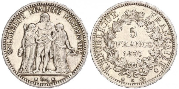 5 Франк Третя французька республіка (1870-1940)  Срібло 