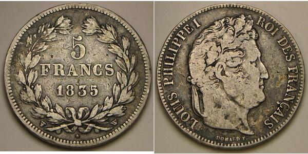 5 Франк Франція / July Monarchy (1830-1848) Срібло Луі-Філіп I (1773 -1850)