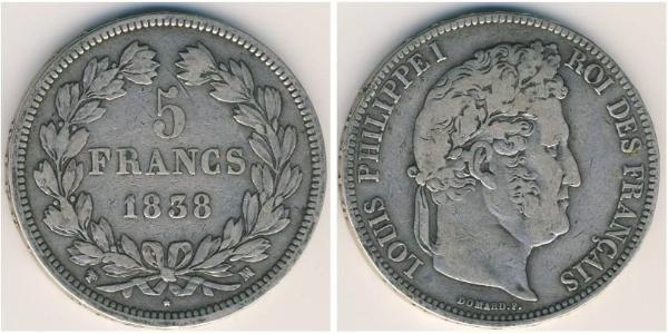 5 Франк Франція / July Monarchy (1830-1848) Срібло Луі-Філіп I (1773 -1850)