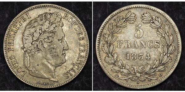 5 Франк Франція / July Monarchy (1830-1848) Срібло Луі-Філіп I (1773 -1850)