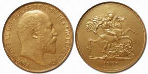 5 Фунт Сполучене королівство Великобританії та Ірландії (1801-1922) Золото Едвард VII (1841-1910)