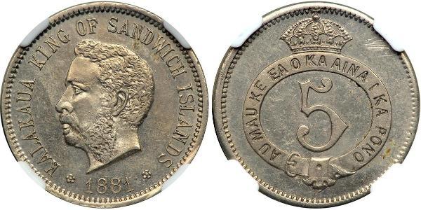5 Цент США (1776 - )  Kalākaua