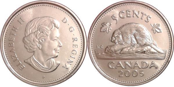 5 Цент Канада Медь Елизавета II (1926-2022)