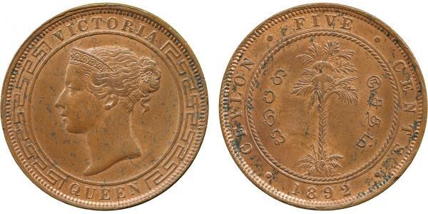 5 Цент Шрі Ланка/Цейлон Мідь Вікторія (1819 - 1901)