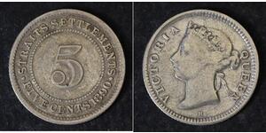 5 Цент Стрейтс-Сетлментс (1826 - 1946) Серебро Виктория (1819 - 1901)