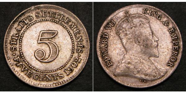 5 Цент Стрейтс-Сетлментс (1826 - 1946) Срібло Едвард VII (1841-1910)