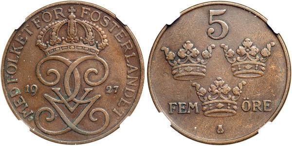 5 Эре Швеция Бронза/Сталь Густав V (1858 - 1950)
