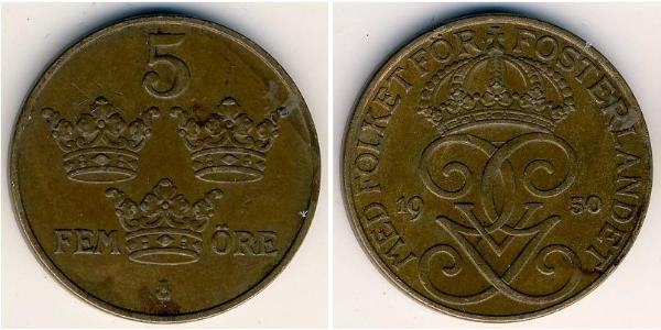 5 Эре Швеция Бронза/Сталь Густав V (1858 - 1950)