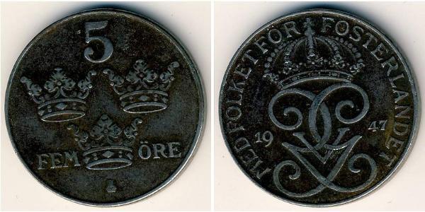 5 Эре Швеция Бронза/Сталь Густав V (1858 - 1950)