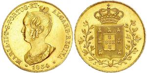 6400 Reis / 4 Escudo Royaume de Portugal (1139-1910) Or Marie II de Portugal (1819-1853)