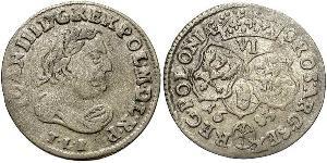 6 Grosh Confederazione Polacco-Lituana (1569-1795) Argento Giovanni III di Polonia (1629-1696)