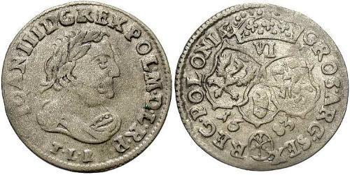 6 Grosh Confederazione Polacco-Lituana (1569-1795) Argento Giovanni III di Polonia (1629-1696)