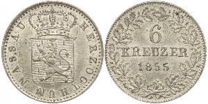 6 Kreuzer Duché de Nassau (1806 - 1866) / States of Germany Argent Adolphe (grand-duc de Luxembourg)