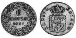 6 Kreuzer Royaume de Bavière (1806 - 1918) Argent Louis Ier de Bavière(1786 – 1868)