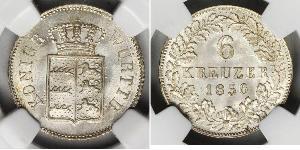 6 Kreuzer Royaume de Wurtemberg (1806-1918) Argent 