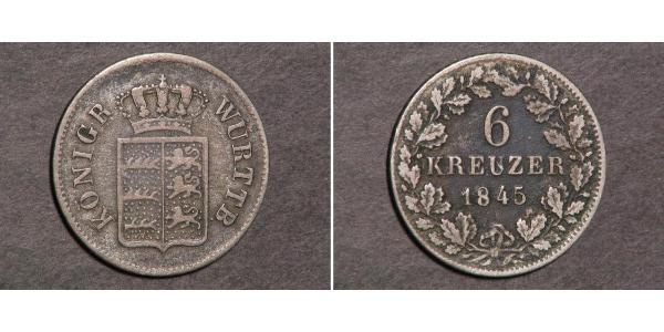 6 Kreuzer Royaume de Wurtemberg (1806-1918) Argent 