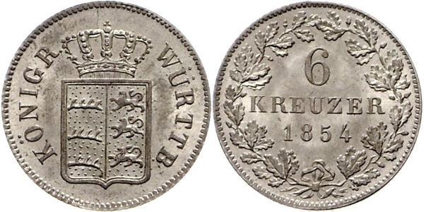 6 Kreuzer Regno di Württemberg (1806-1918) Argento 