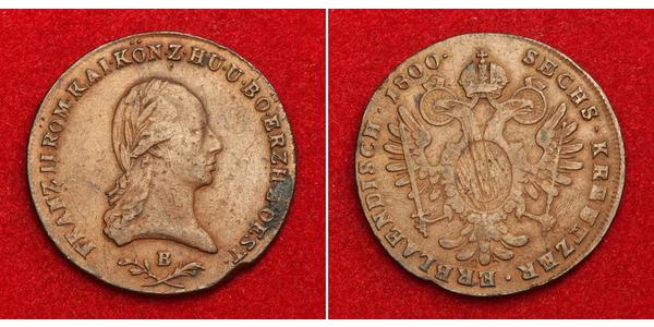 6 Kreuzer Sacro Imperio Romano (962-1806) Cobre Francis II, Holy Roman Emperor (1768 - 1835)