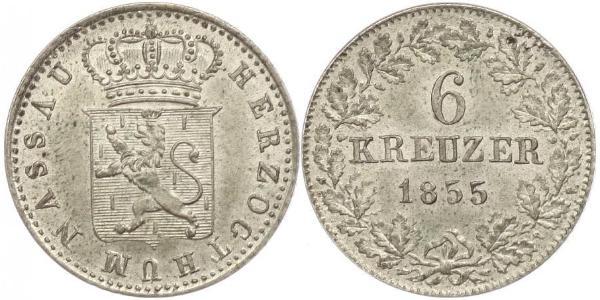 6 Kreuzer Ducado de Nassau (1806 - 1866) / States of Germany Plata Adolfo de Luxemburgo