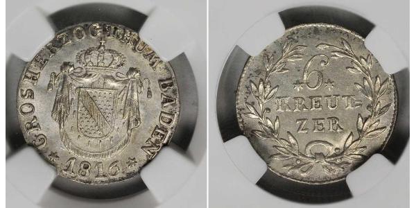 6 Kreuzer Gran Ducado de Baden (1806-1918) Plata 