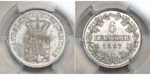 6 Kreuzer Reino de Baviera (1806 - 1918) Plata Luis II de Baviera(1845 – 1886)