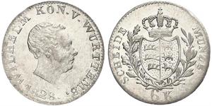 6 Kreuzer Reino de Wurtemberg (1806-1918) Plata Guillermo I de Wurtemberg