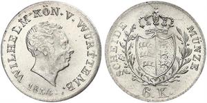 6 Kreuzer Reino de Wurtemberg (1806-1918) Plata Guillermo I de Wurtemberg