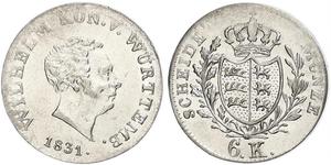 6 Kreuzer Reino de Wurtemberg (1806-1918) Plata Guillermo I de Wurtemberg