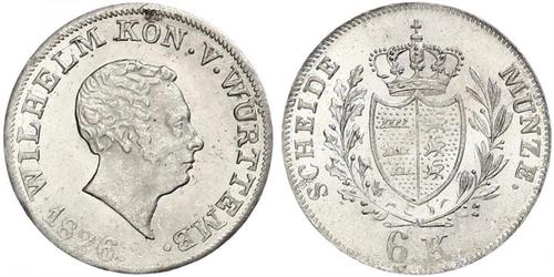 6 Kreuzer Reino de Wurtemberg (1806-1918) Plata Guillermo I de Wurtemberg